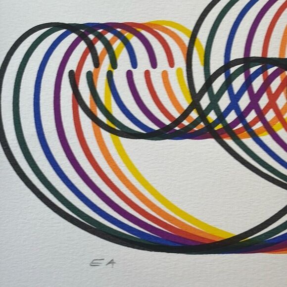 Yaacov Agam Lim Ed Signed Serigraph Print #d rainbow swirls line work multicolor - Picture 6 of 9
